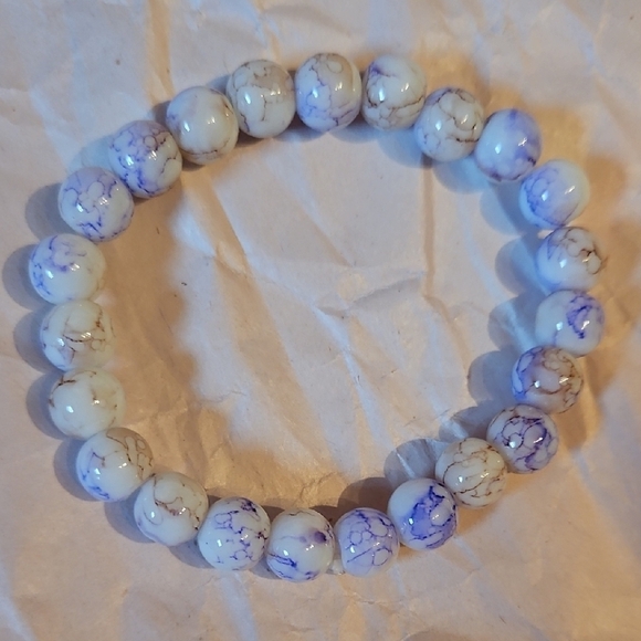 Purple & White Stone Marbled Howlite, Beaded Bracelet, New! - Picture 1 of 2